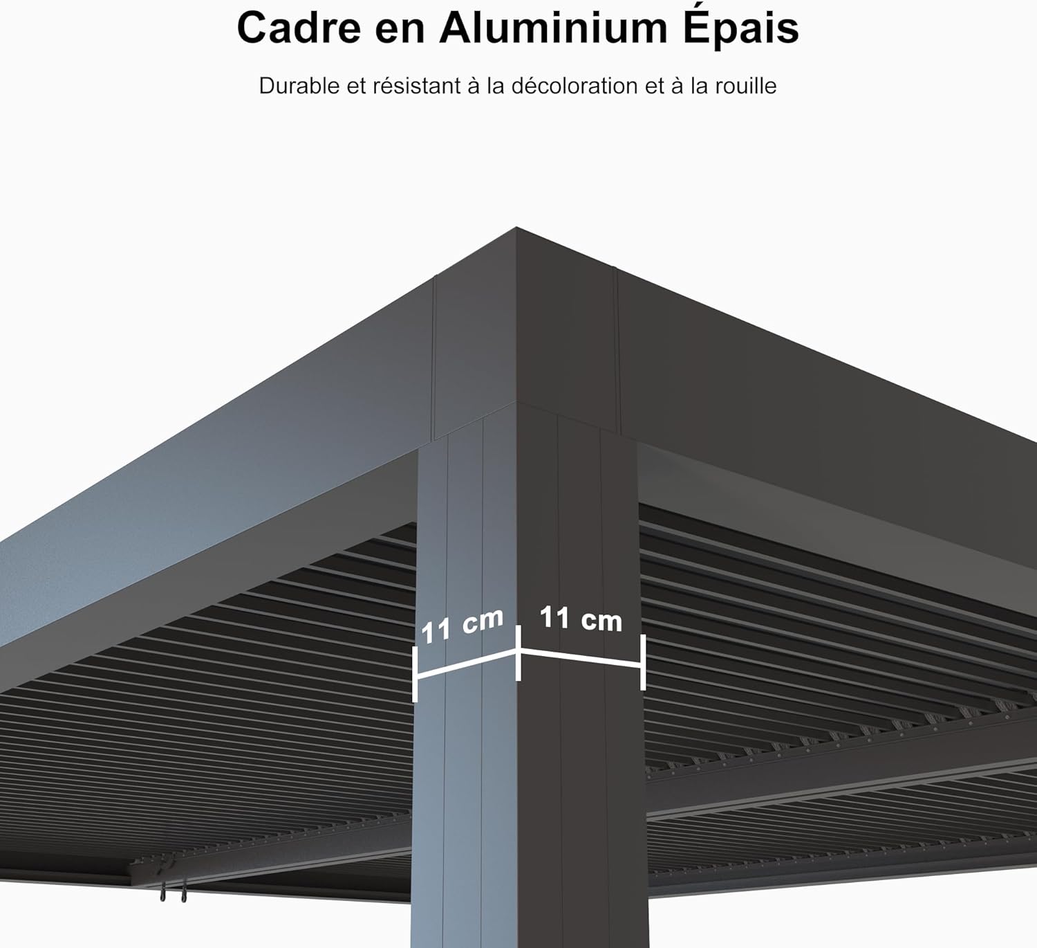 PURPLE LEAF - Pergola Bioclimatique - 4,24 x 3,3 m - Aluminium, lames orientables, commande indépendante, gris