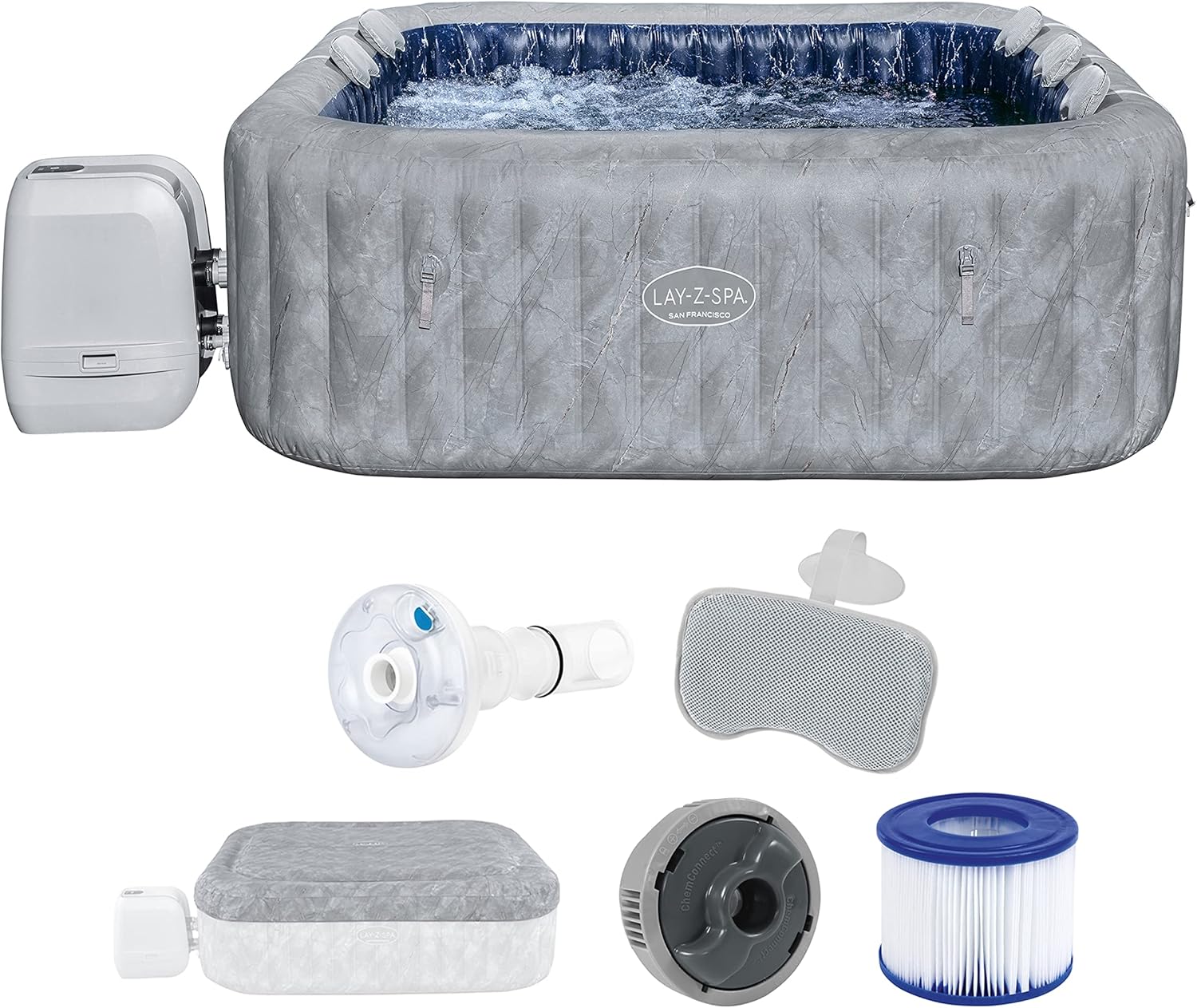 Bestway - San Francisco HydroJet Pro - 230x230x71 cm - spa gonflable éco, 5-7 pers., contrôle appli