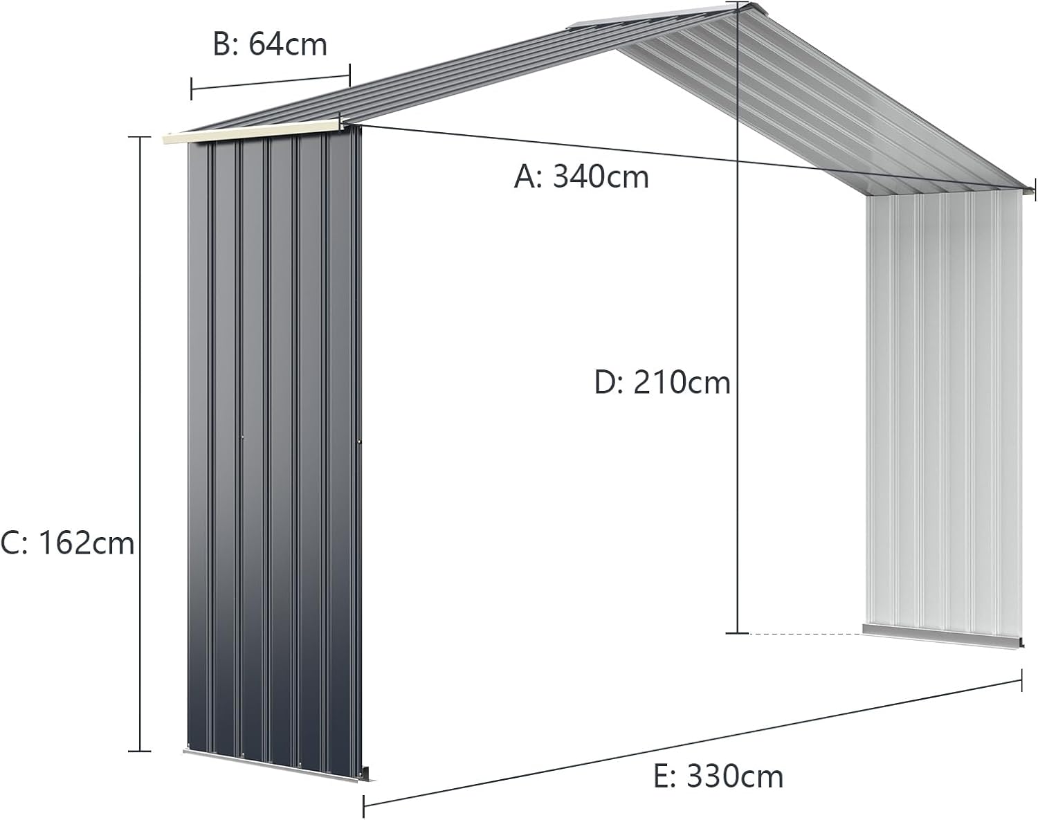 COSTWAY Abri de Jardin Métal 10㎡ 2 Portes Coulissantes Verrouillables, 4 Trous d’Aération, Toit Penché, Cabane Jardin Exterieur Gris pour Vélo, Poubelle, 340 x 319 x 210 cm