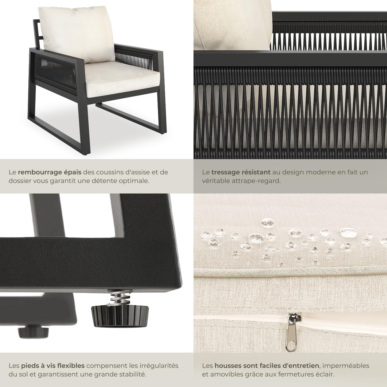 tectake - Lot fauteuils extérieur - alu époxy, coussins épais, x2, confort