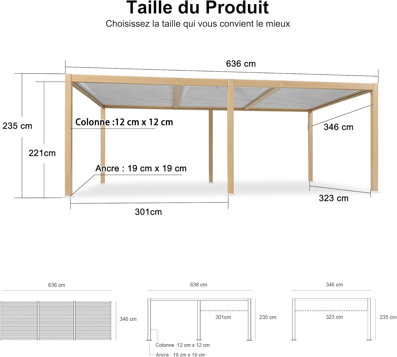 PURPLE LEAF - Pergola Bioclimatique bois effet alu - 3,5x6,35m - lames orientables, imperméable, extérieur