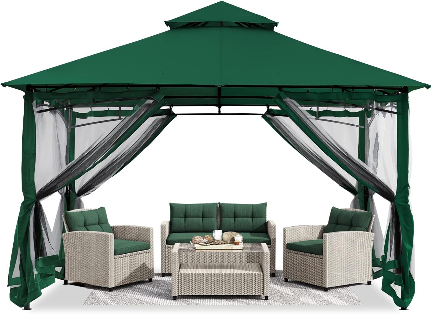 ABCCANOPY - tonnelle jardin double toit 3,35x3,35m, filet ombre, vert foncé