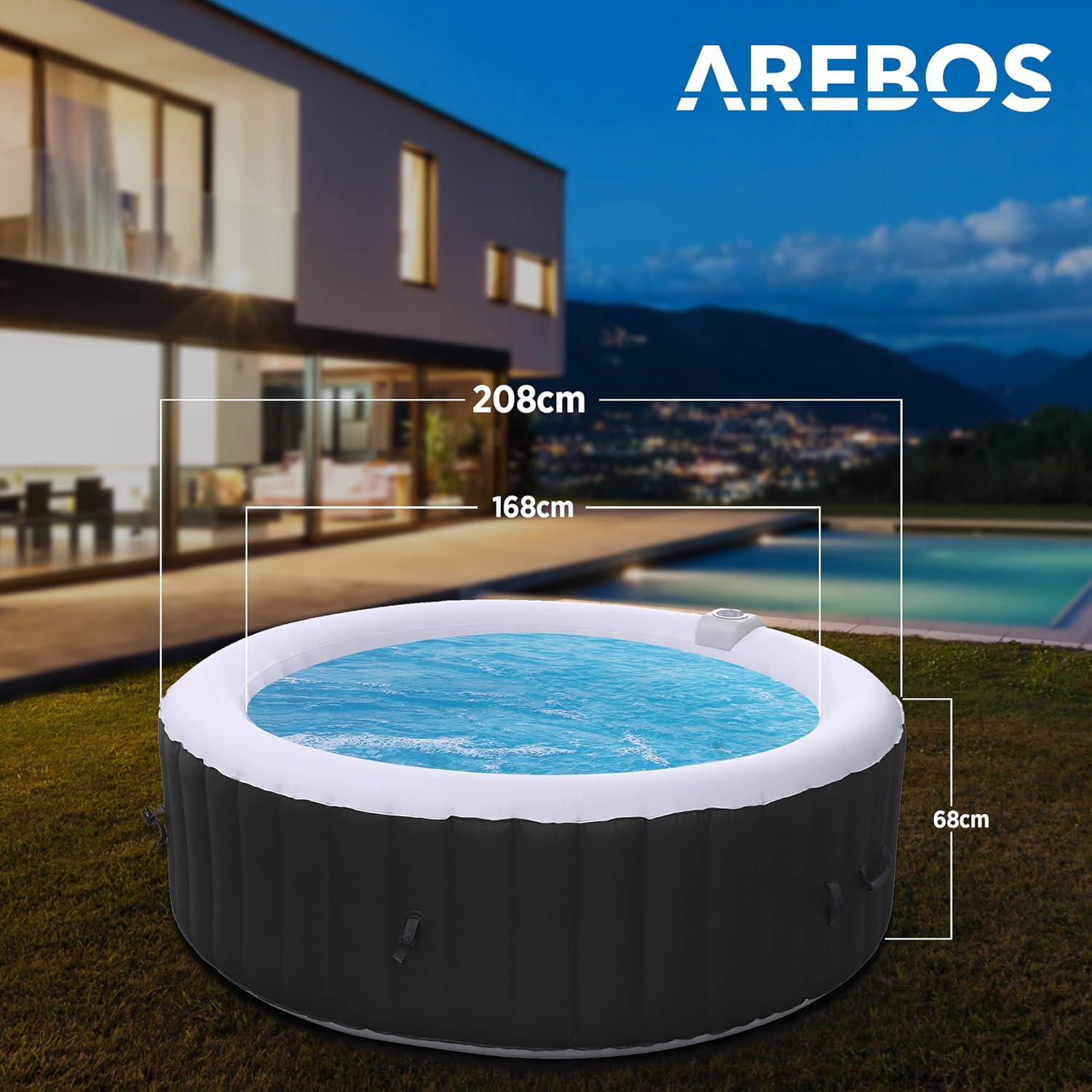 Arebos - spa gonflable rond 208 cm - 6 pers, 130 jets, 1000L, chauffage