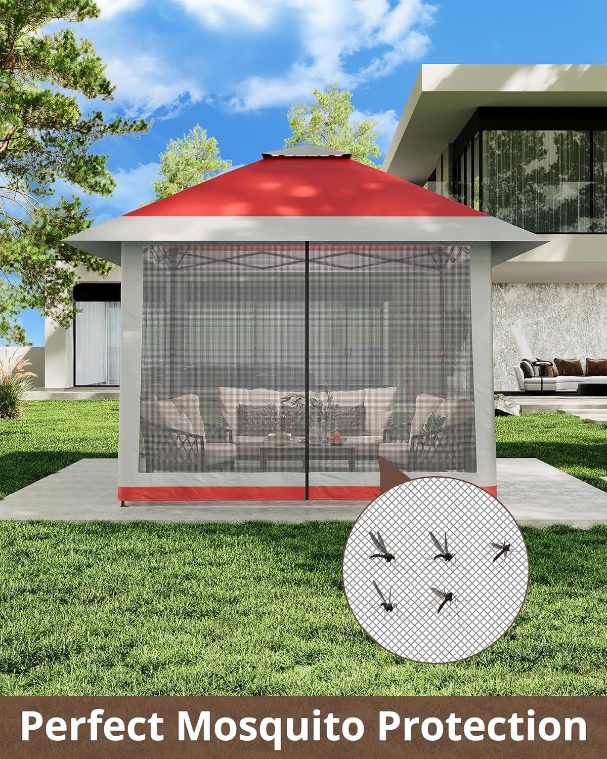 Garvee – Tonnelle Pop-Up série – 3,96x3,96m – moustiquaire, toit double, hauteur ajustable