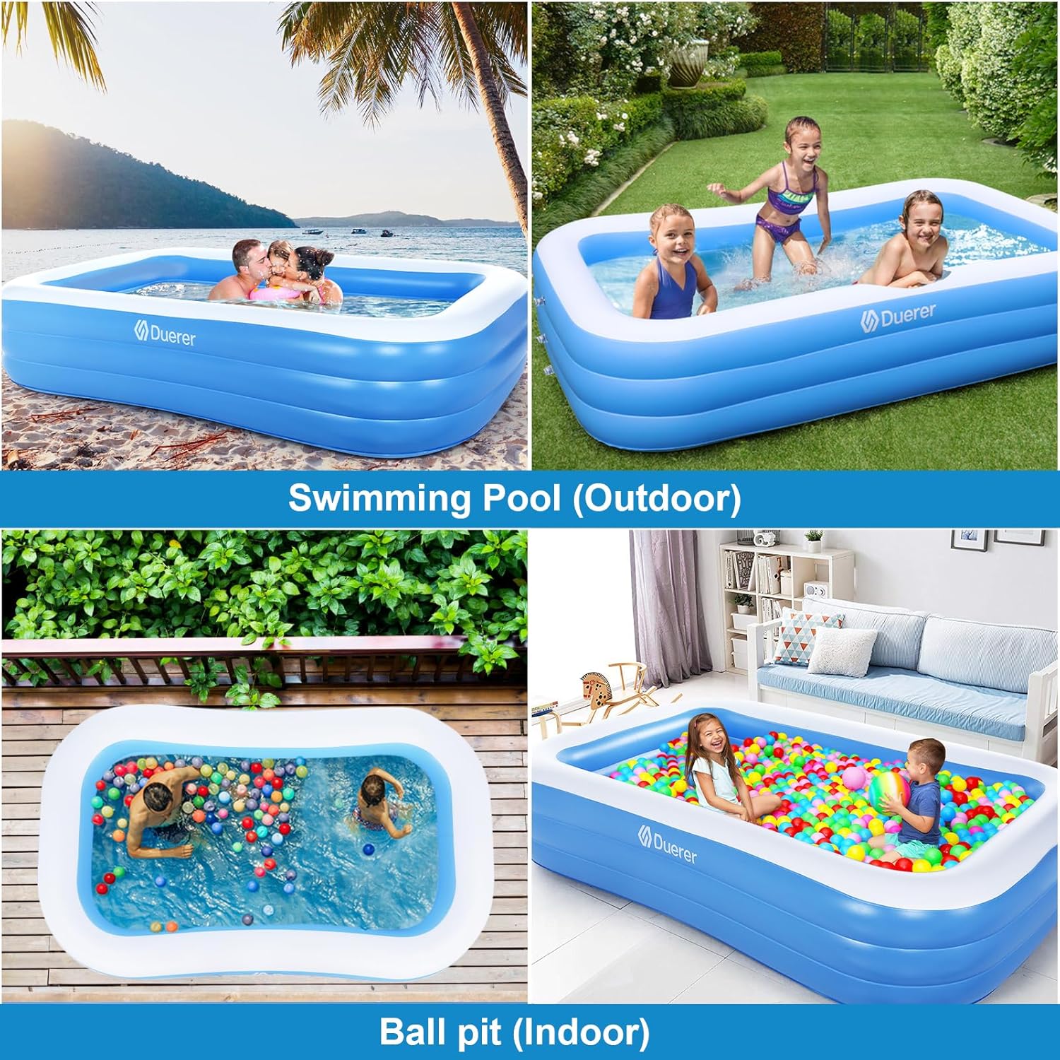 Duerer - Piscine Gonflable Rectangulaire - 305x182x56cm - Familiale bleu, été, extérieur