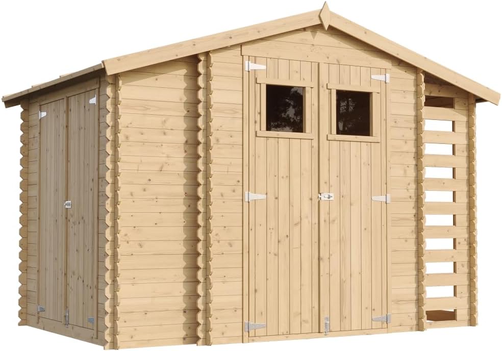 Timbela - abri de jardin bois, 328x206x218cm, toit étanche, fenêtres M389
