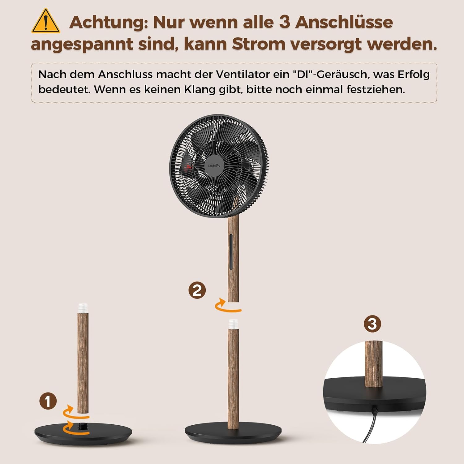 LeaderPro Ventilateur sur Pied Silencieux 12,8 dB avec Télécommande, Débit d'Air de 1980 m³/h, Double Lames Puissantes, Oscillation 120°, 8 Vitesses, Minuterie 8 h, Hauteur Réglable, Moteur DC, Noir