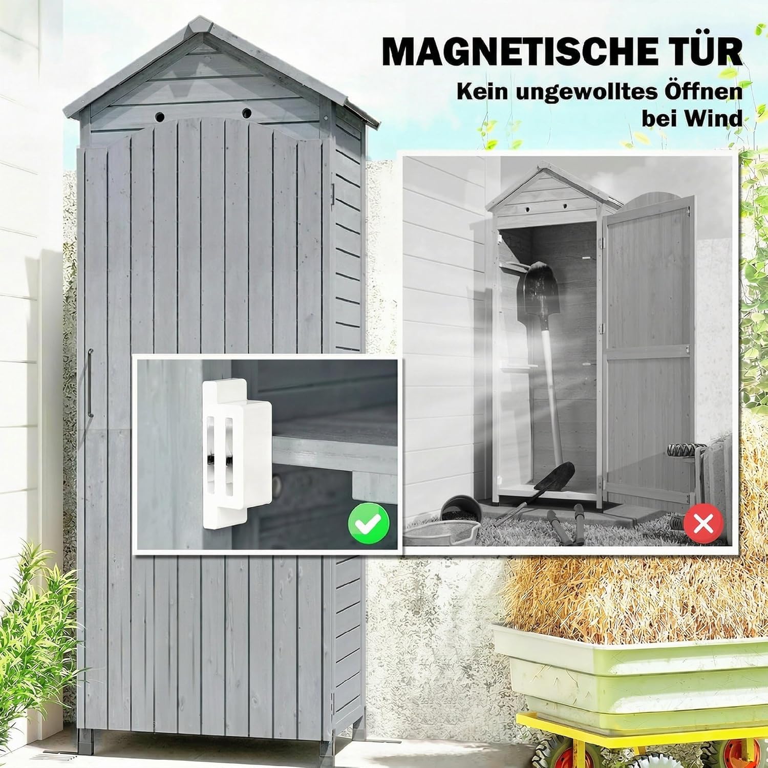 Outsunny - abri de jardin extra haut bois, 85x58x213 cm, étagère, porte galvanisée, ventilation