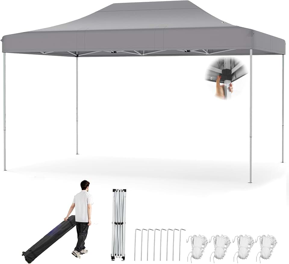 RELAX4LIFE Tonnelle Pliante 3x4,5 Imperméable, Tonnelle de Jardin Extérieur Pop-Up Facile à Monter, Hauteur Réglable, Protection UV, Barnum Tente de Réception, Sac à roulettes (Gris)