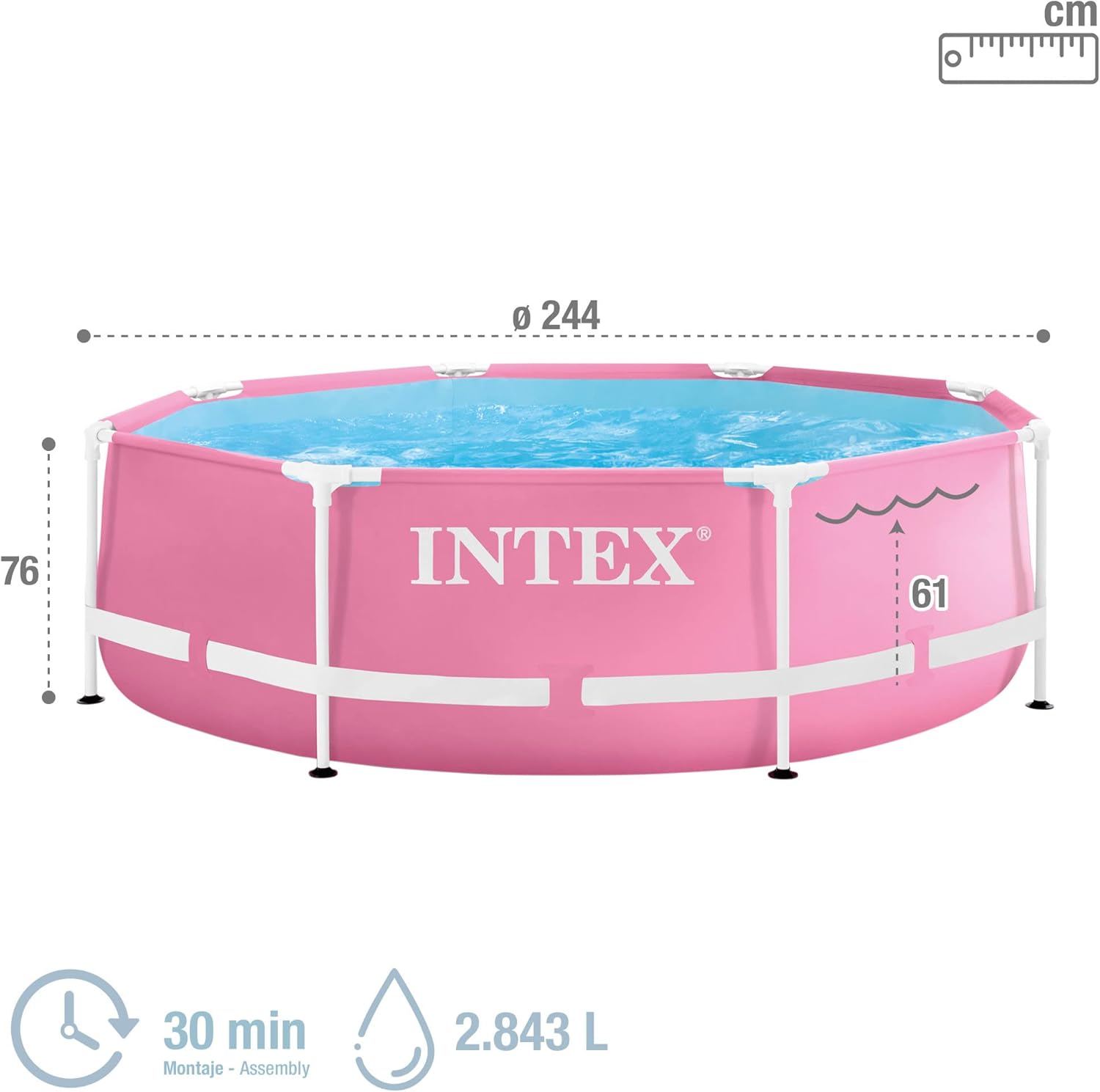 Intex - Pink Metal Frame Pool série - 2,44 x 0,76 m - cadre métal robuste - 28290NP