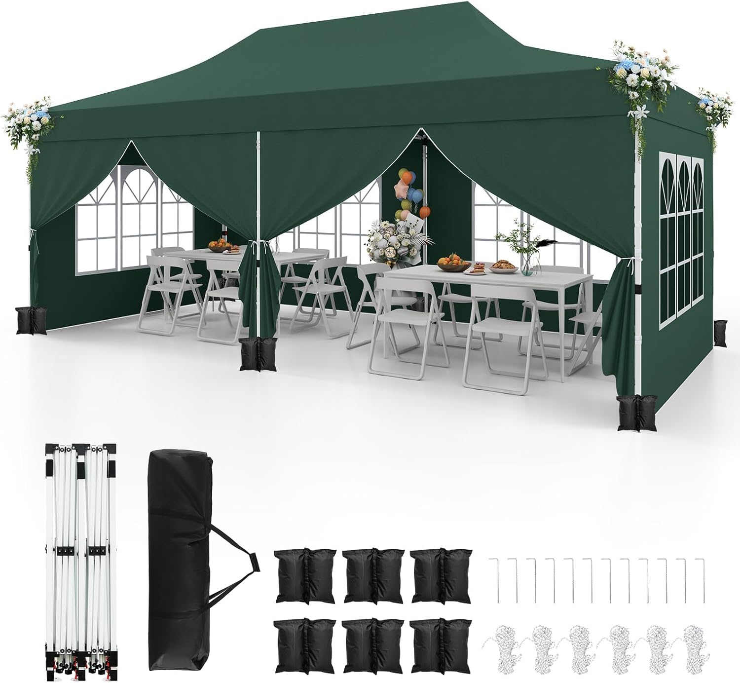 GOPLUS - tonnelle pliante 3x6m, imperméable, 6 bâches, sac transport