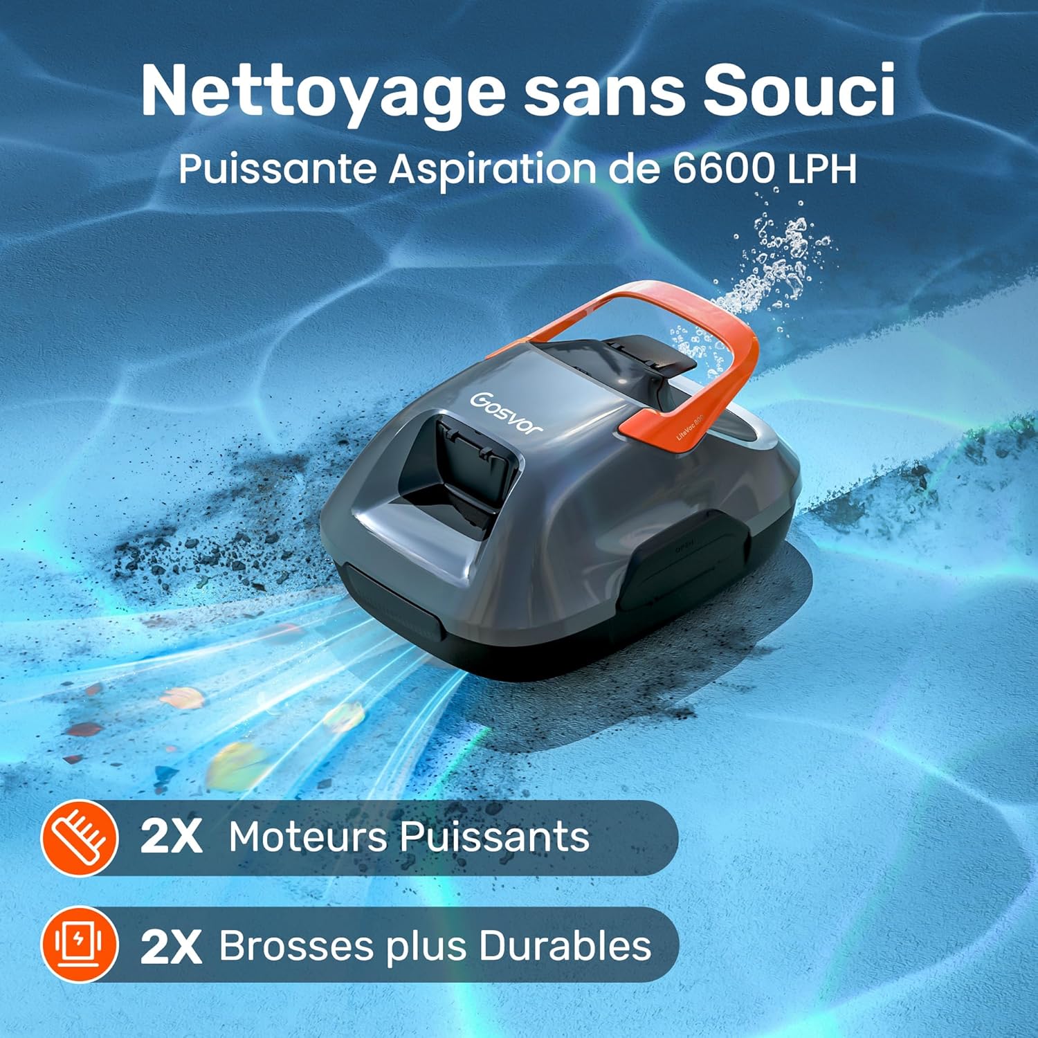 Gosvor - Robot piscine sans fil - 80m² - 90 min autonomie, retour auto