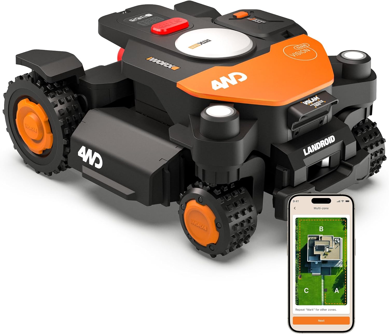 WORX - Vision Cloud 4WD - robot 600m² AI, VSLAM, RTK Cloud - WR340E