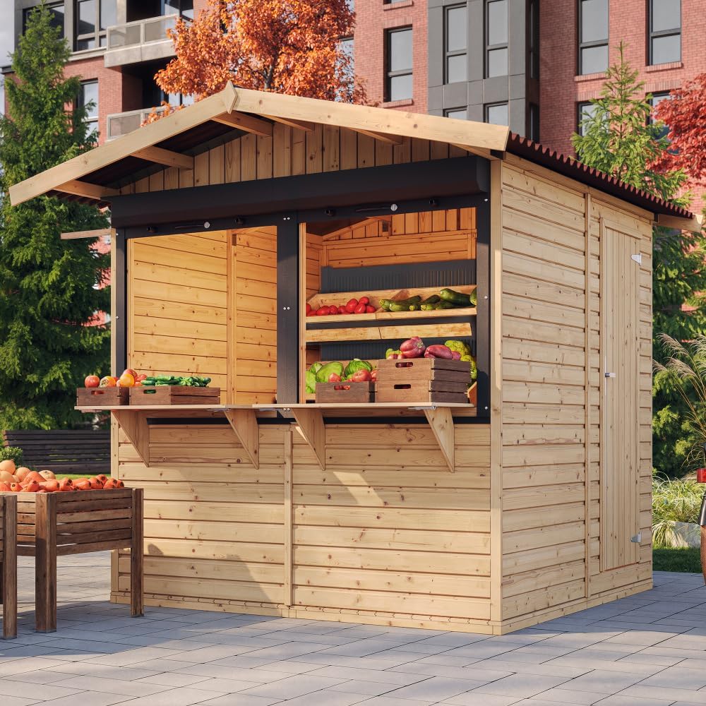 TIMBELA - kiosque jardin bois 4m², 2 fenêtres, volets, 253x263x232cm - M149Z