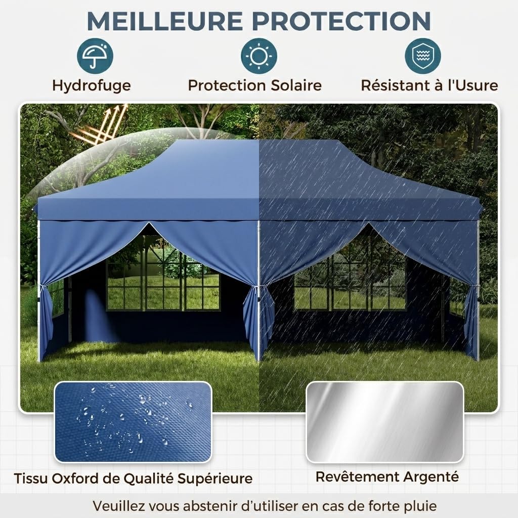 GOPLUS - tonnelle pliante - 3x6m - imperméable, sac de transport, 6 bâches