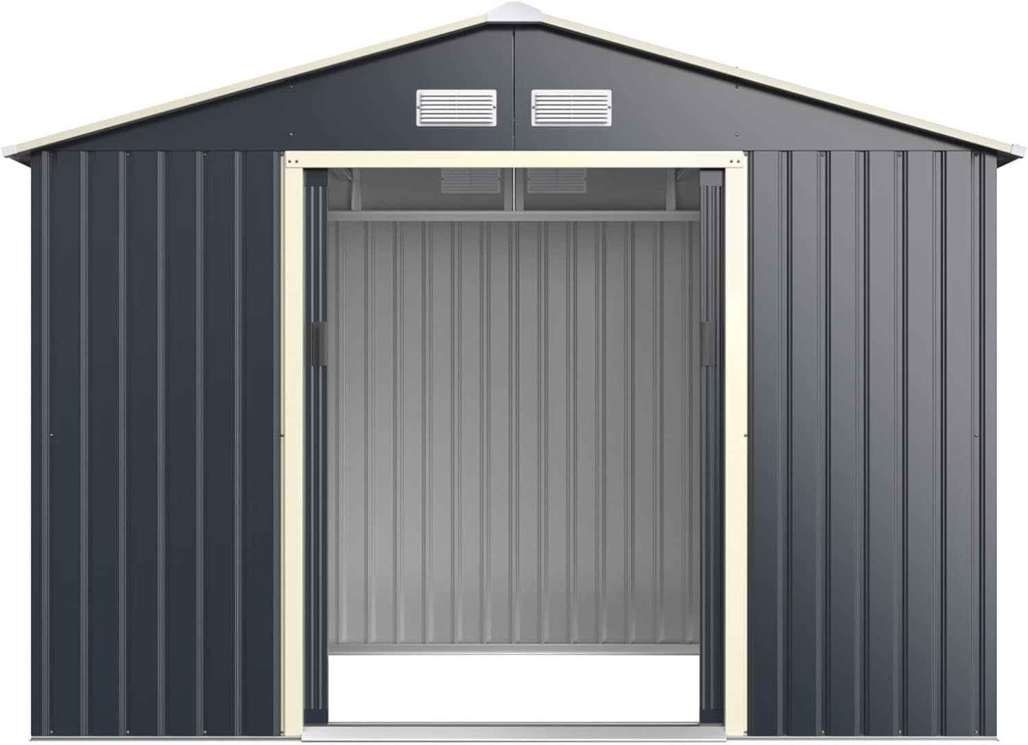 GOPLUS 5,3㎡ Abri de Jardin Métal, Cabine de Jardin Extérieur Portes Coulissantes, Cabane de Rangement à Outils, 277 x 191 x 202 cm, Gris