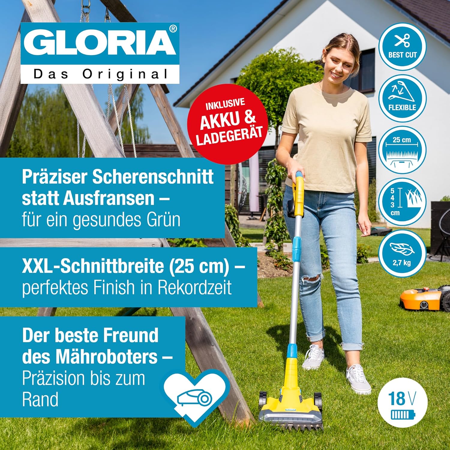 Gloria – FineCut 18V – coupe-bordures sans fil, batterie incluse