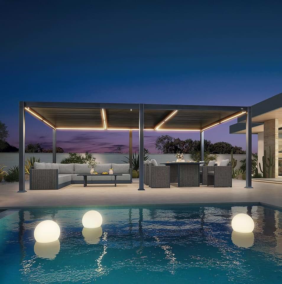 PURPLE LEAF - pergola bioclimatique - 3,5x6,35m - lames LED alu gris