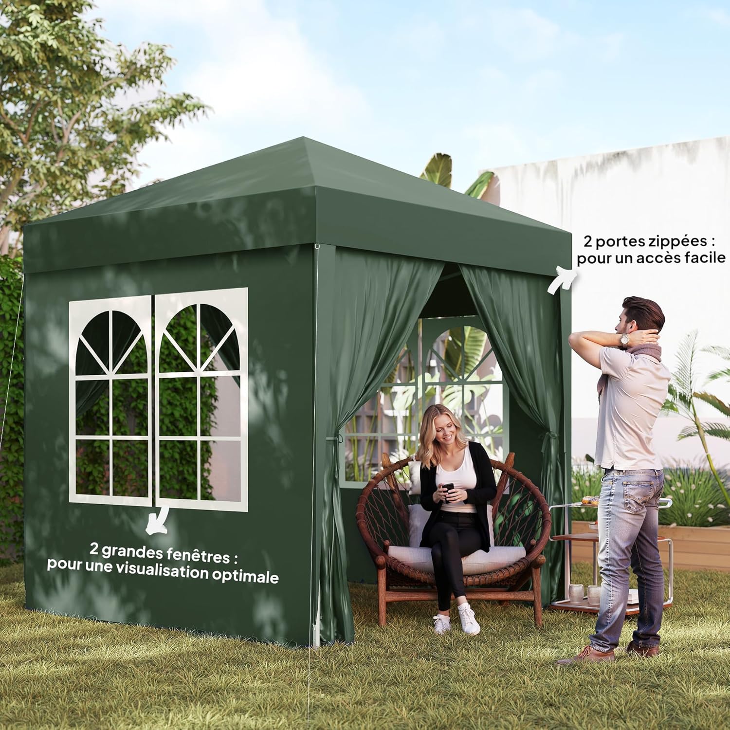 Outsunny - tonnelle pop-up réglable 2x2m, acier, UV, 4 côtés, vert