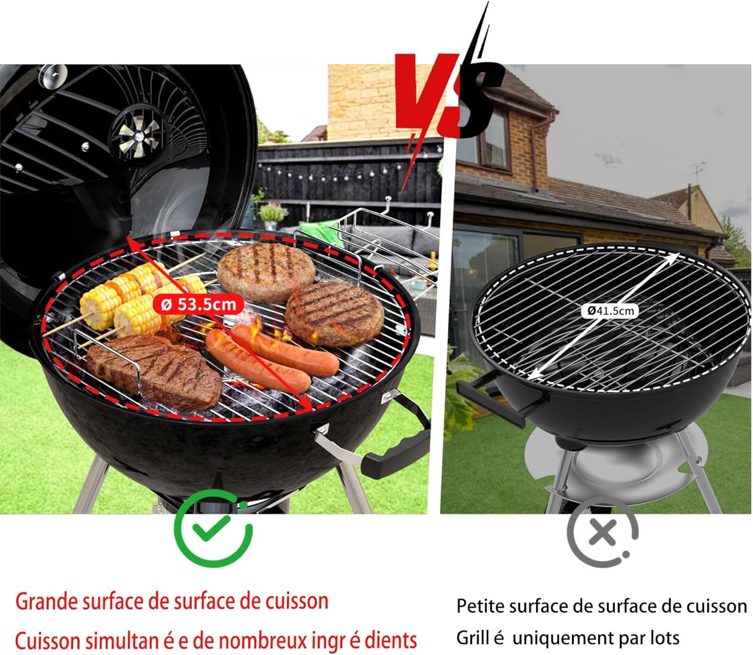 TEENO - 21 inch Barbecue boule, 83x71x105,5cm, tiroir à cendres, couvercle