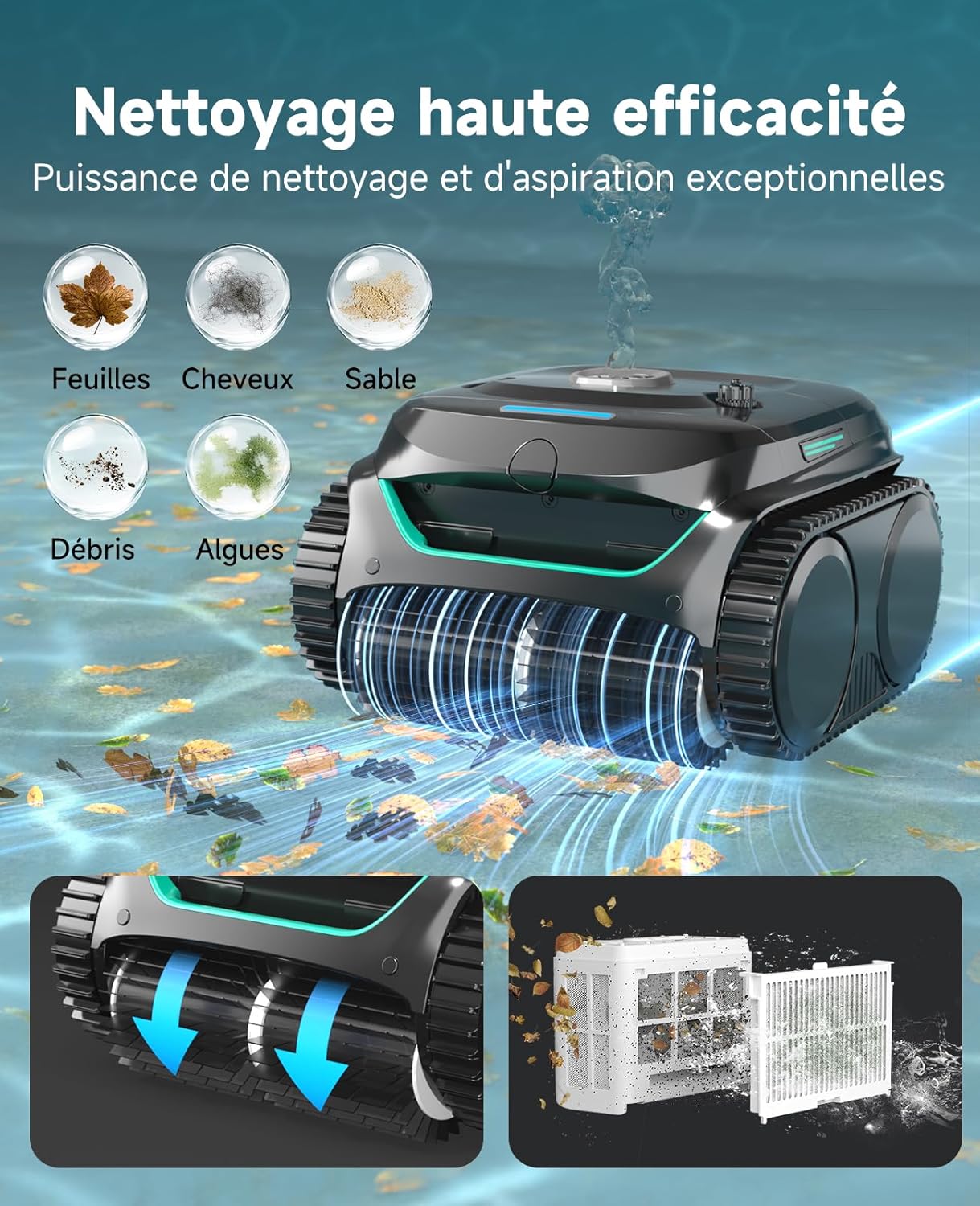 WYBOT - C2 série - 150㎡ - robot piscine sans fil aspiration forte C2