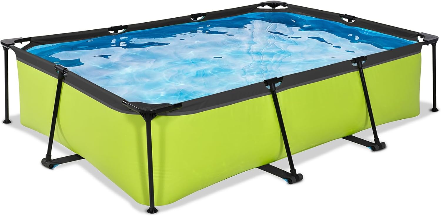 EXIT TOYS Piscine Lime - 300x200x65cm - Piscine Hors Sol Rectangulaire avec Pompe Filtrante à Cartouche - Entrée Basse - Idéal pour Les Jeunes Enfants - Cadre Stable - Design Unique - Vert