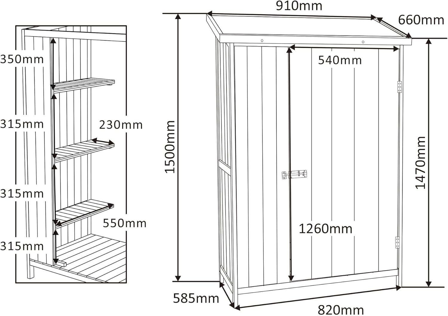 Wiltec Abri de Jardin – 920 x 570 x 1540 mm – en Bois Verni – avec Toit revêtu par PVC et 1 Porte – Cabane Remise pour Rangement Outils pour Jardin, Terrasse & Balcon