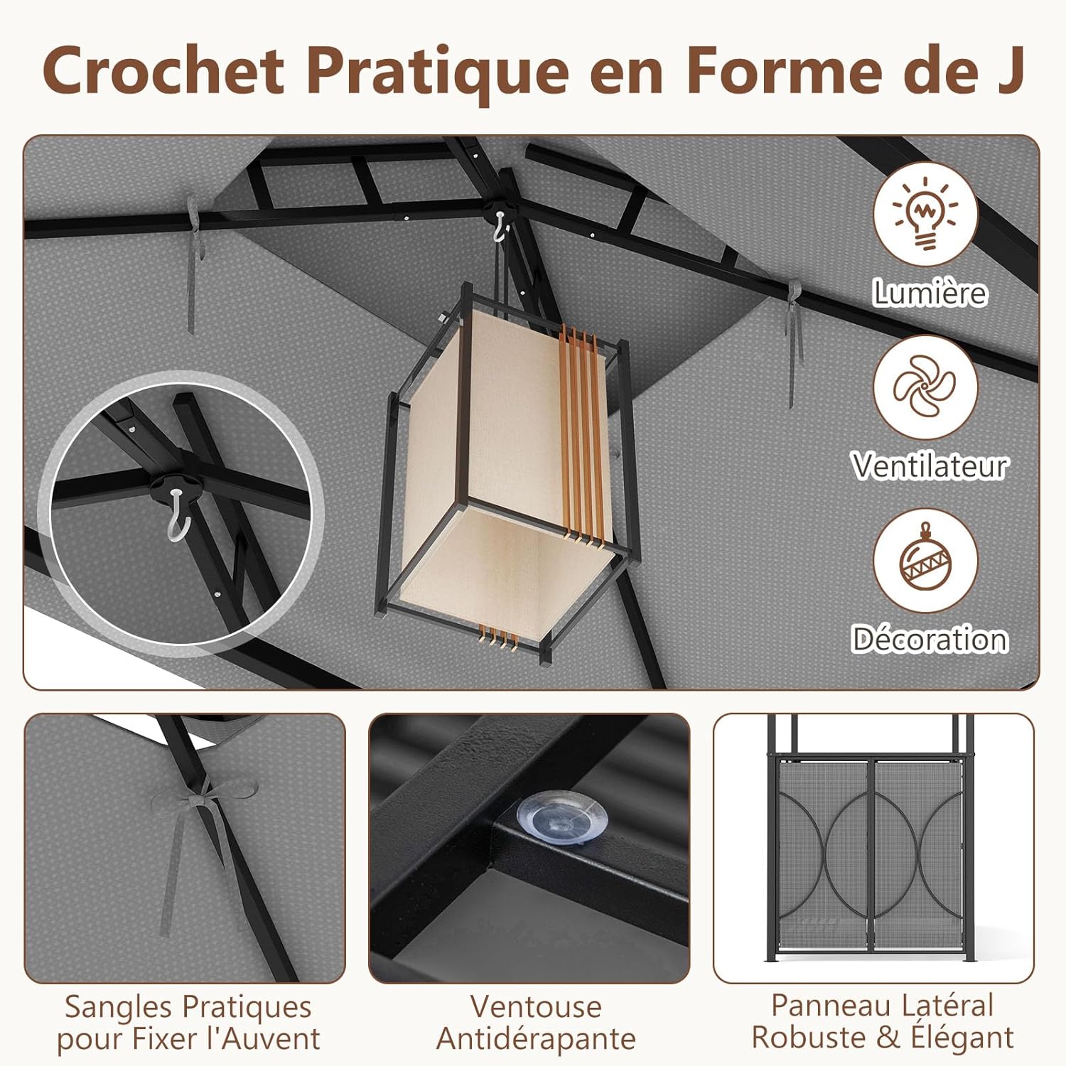 COSTWAY - tonnelle barbecue série avec tabourets, métal, 194x121x242 cm, gris