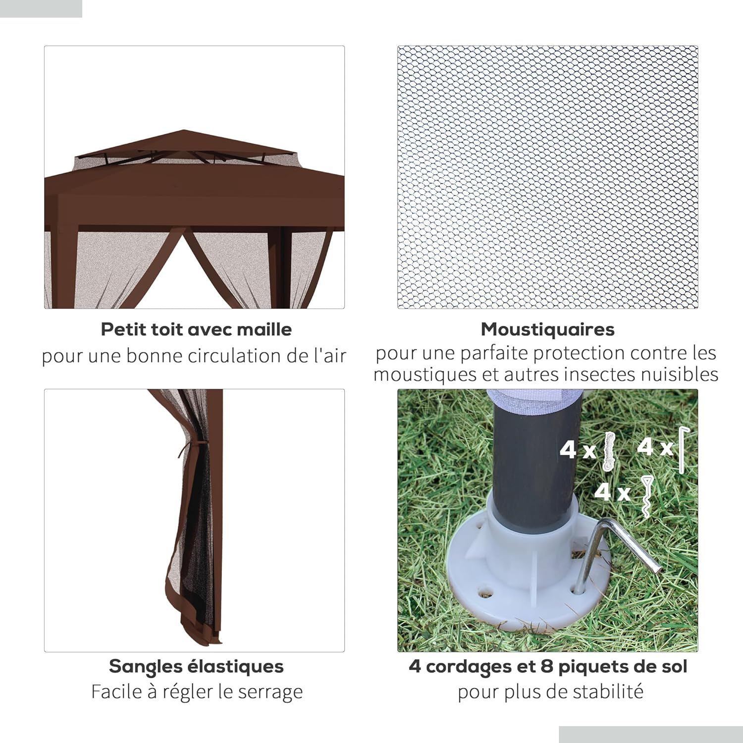 Outsunny - Tonnelle Barnum Jardin - 3x3m - double toit, 4 moustiquaires amovibles