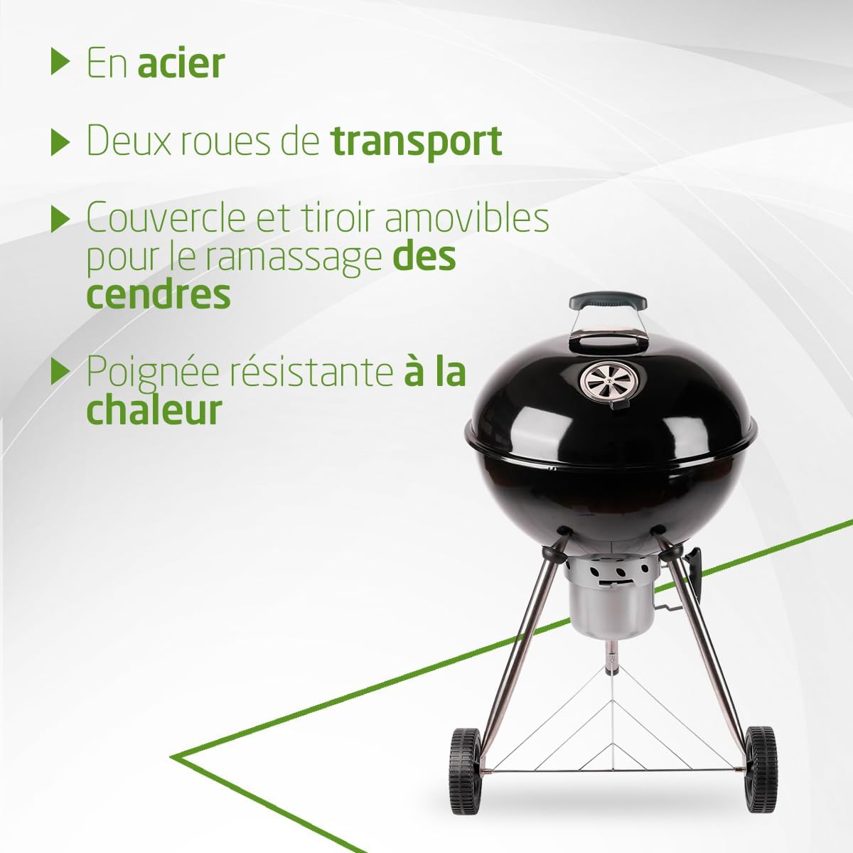 Amig - Fireplus barbecue rond 68x64x100cm, couvercle, roues