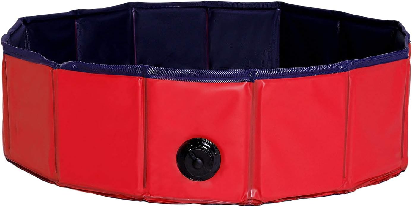 lionto Piscine Pliable pour Chien en PVC résistant aux griffures, Ø 80 cm, Hauteur 20 cm, revêtement antidérapant et Bouchon pour vidage sans Pompe, Piscine Robuste pour Enfants, Bleu/Rouge
