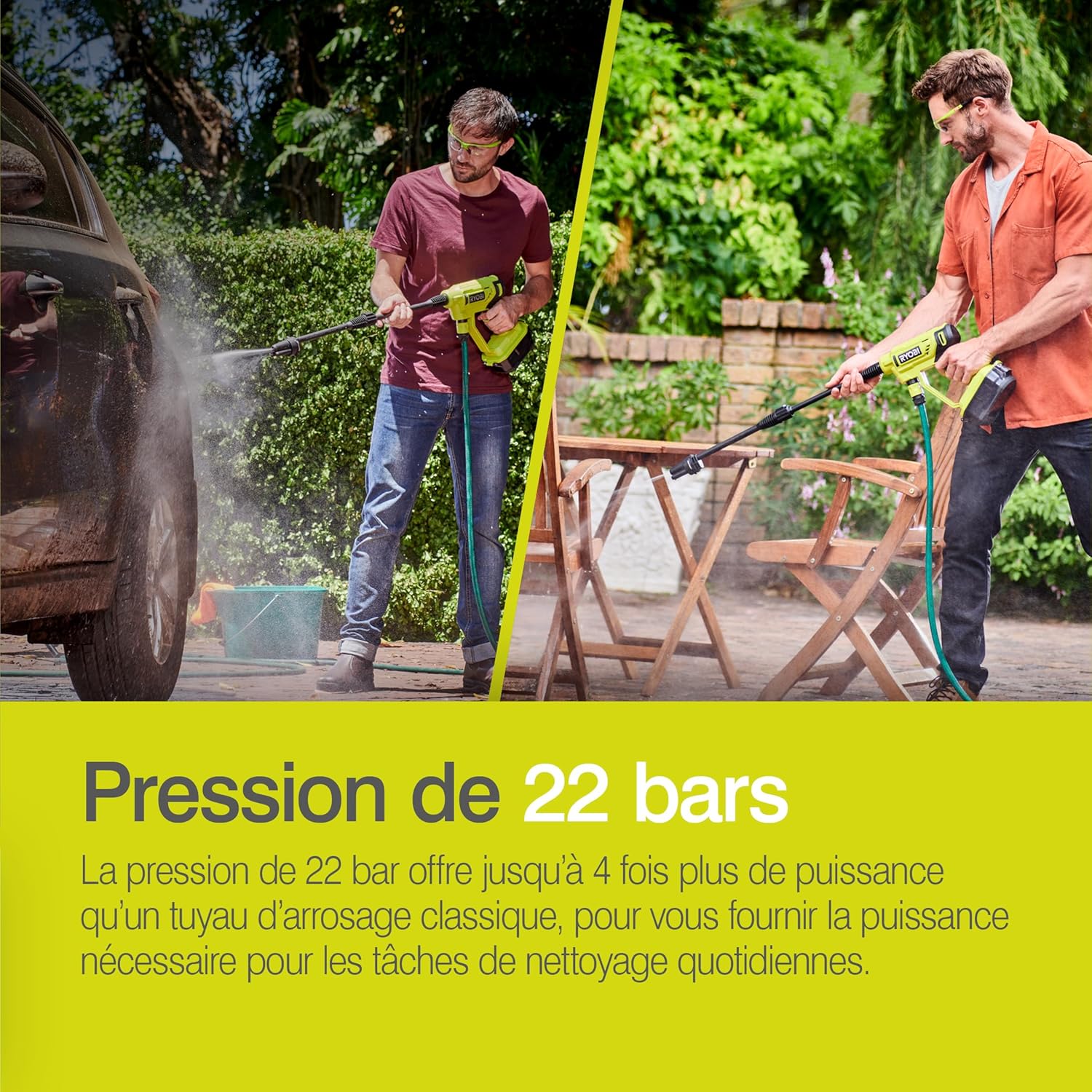 RYOBI - pistolet haute pression 18V One+ - 22 bar - léger, réservoir intégré, sans batterie - RY18PW22A-0