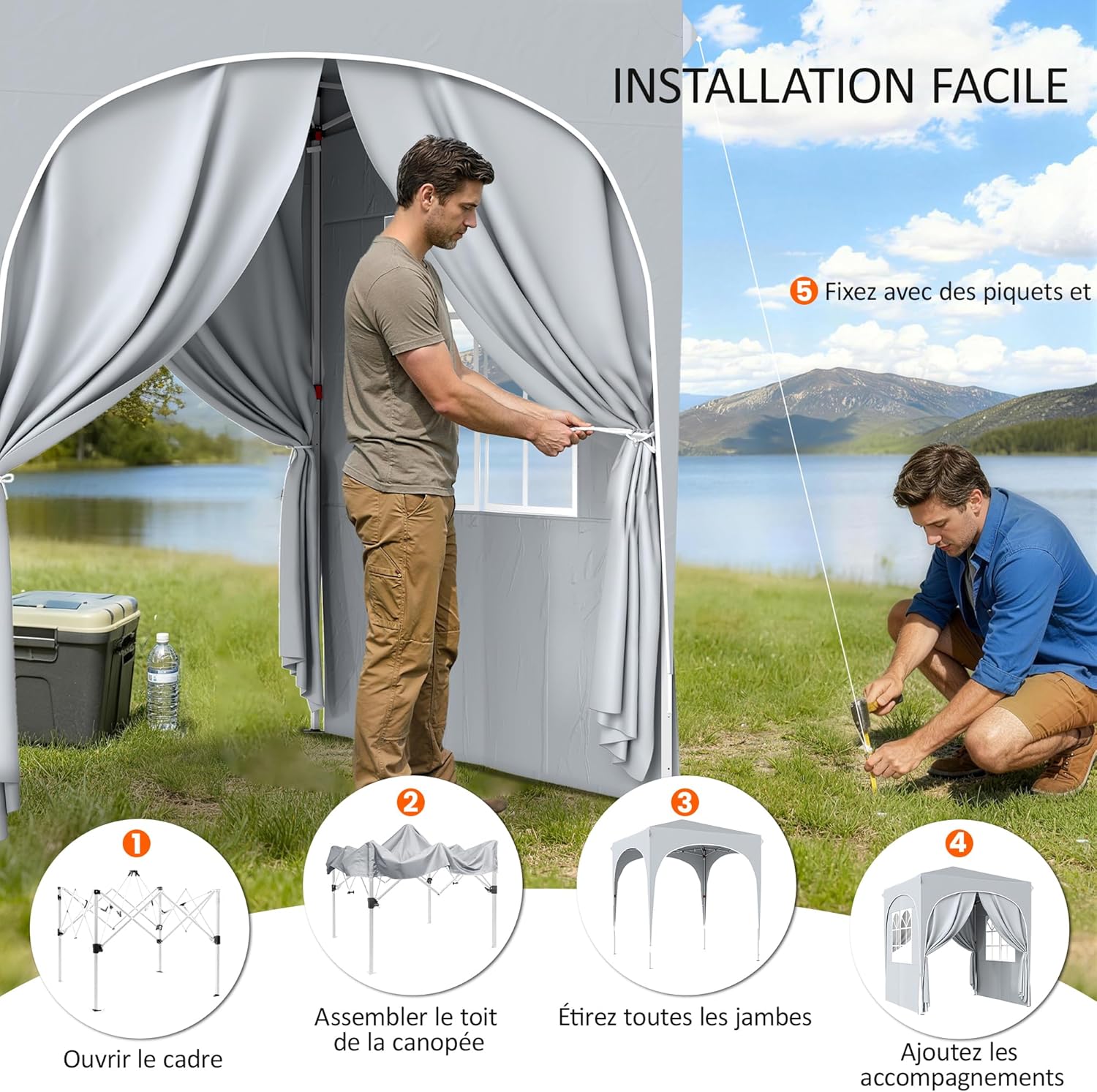 Outsunny - tonnelle pop up - 2x2 m - réglable UV50+ 4 parois, gris clair