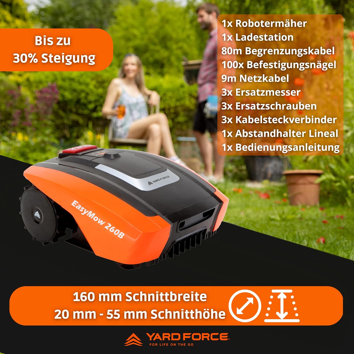 Yard Force - Easymow 260B - 260m² - robot tondeuse, noir/orange