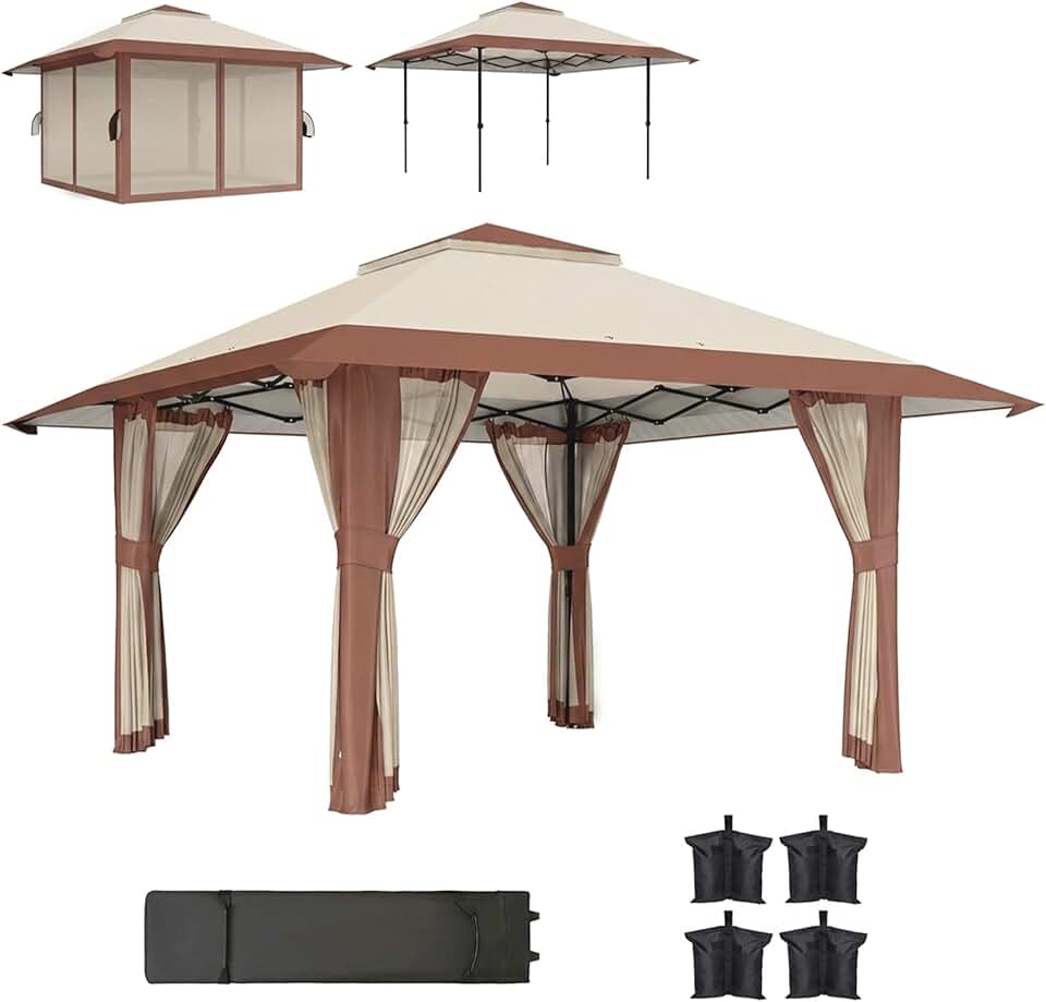 Outsunny - Tonnelle pliante - 4x4 m - parois filet, UV50+, réglable, sac roues