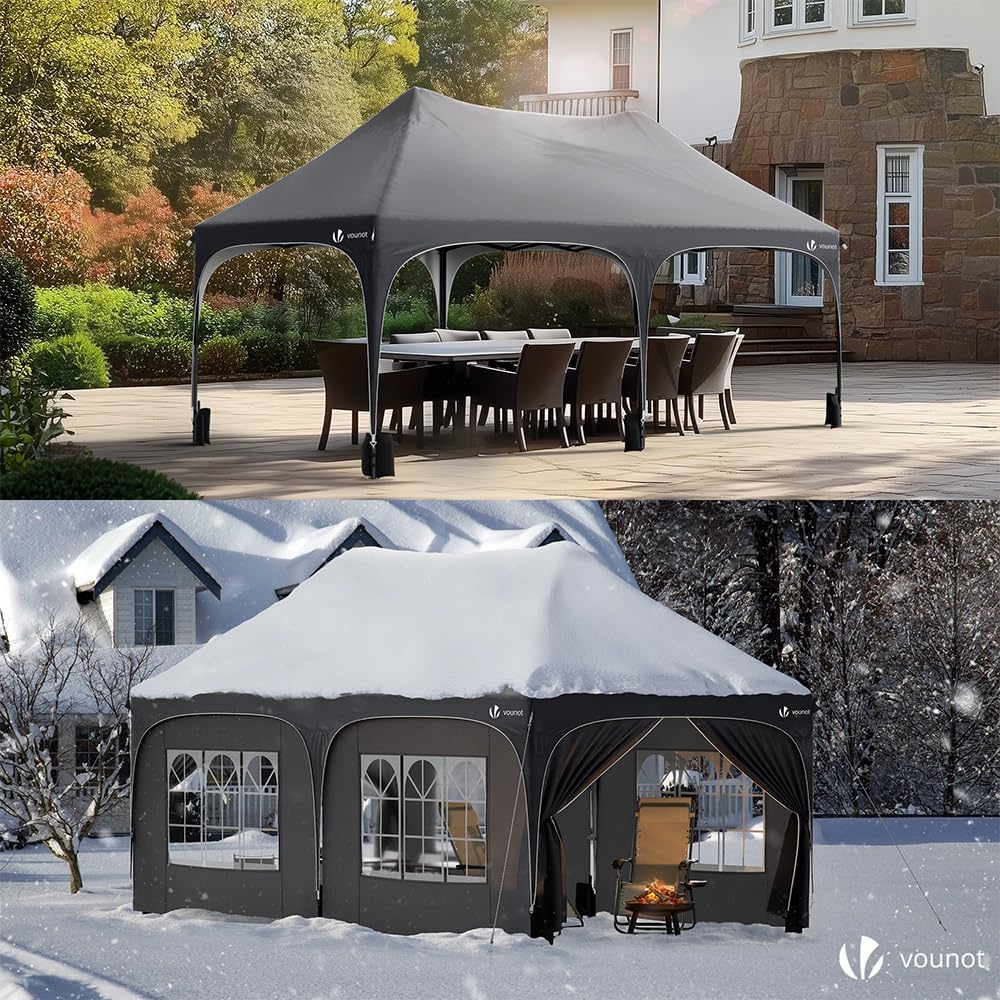 VOUNOT - Barnum pliant 3x6m - 6 parois amovibles, sacs de sable, imperméable, anti-UV, gris
