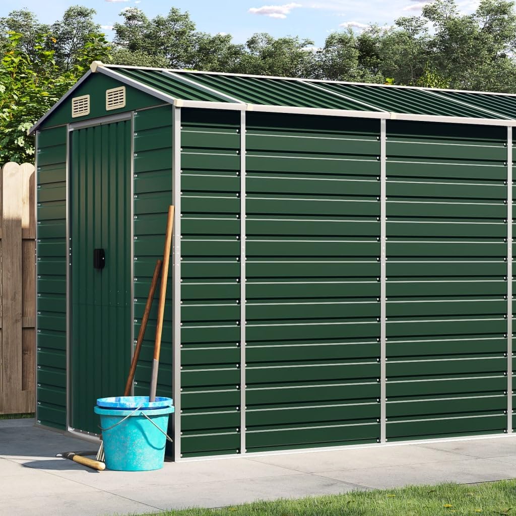 vidaXL - Abri de jardin inclinable - 191x810x198 cm - acier vert, handles