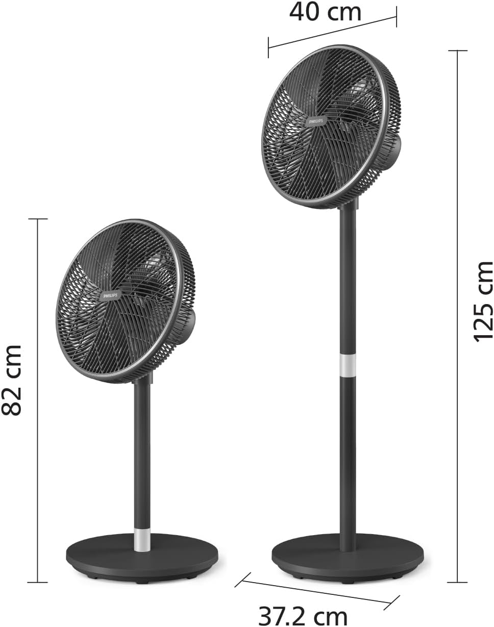 Philips Ventilateur sur pied Série 3000. Puissant et ultra-silencieux. Technologie SilentWings. 19 dB. Ventilateur de Table/sur Pied. Inclinable et Rotatif. Contrôle par App. Noir (CX3550/01)
