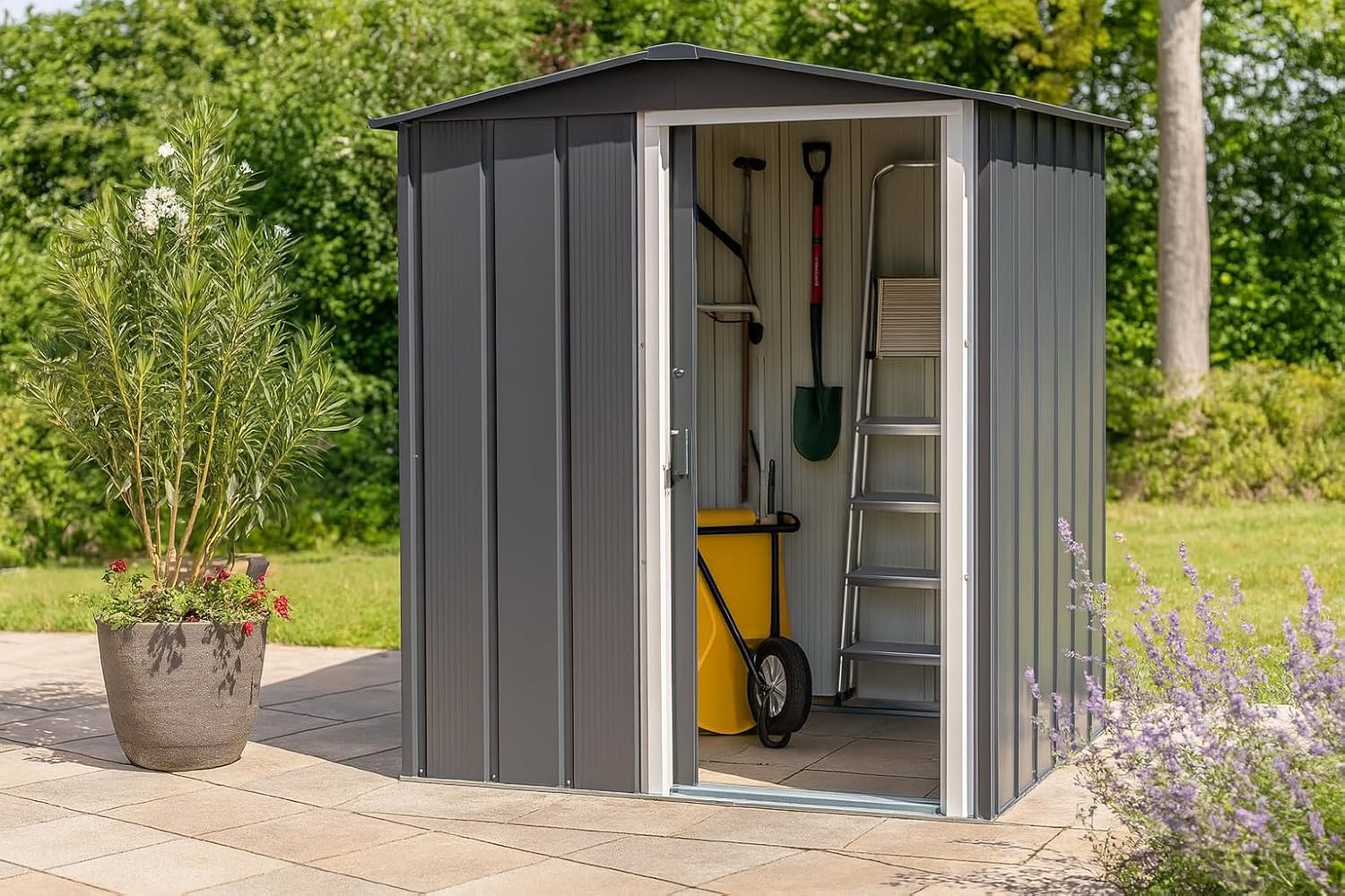 Duramax ECO 5 x 4 (1.56 m²) abri de jardin en métal galvanisé à chaud, Pour stockage d'outils, structure de toit renforcée, sans entretien, anthracite