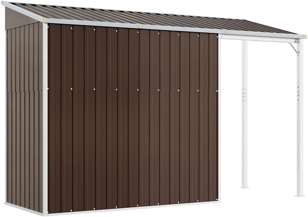 vidaXL Abri de Jardin avec Toit Prolongé, Cabane à Outils avec Poignées, Remise à Outils, Abri de Rangement Terrasse, Marron 277x107x181 cm Acier