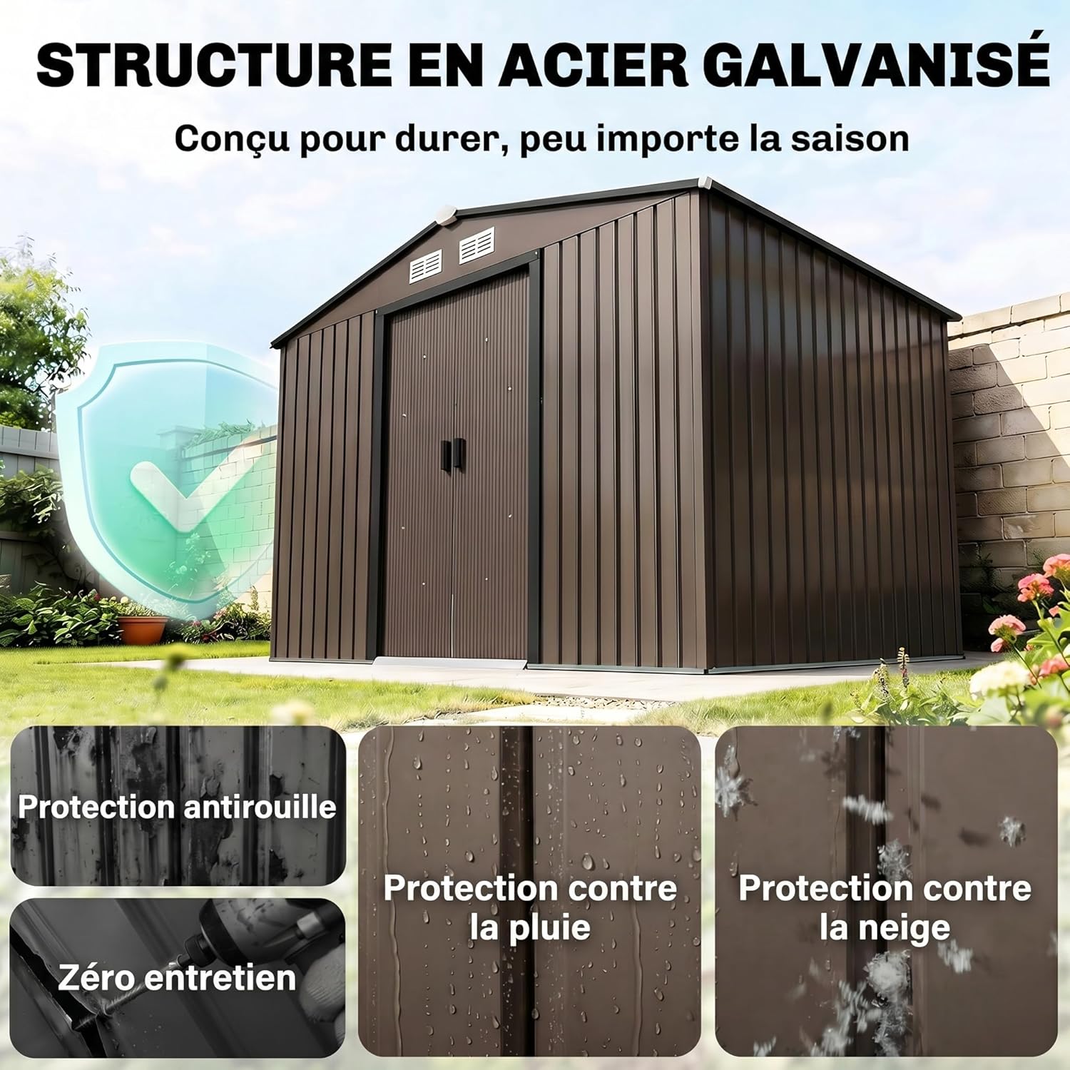 Outsunny - Abri de jardin en acier galvanisé XXL - 5,4 m² avec fondation, 277x195x192cm, portes coulissantes verrouillab