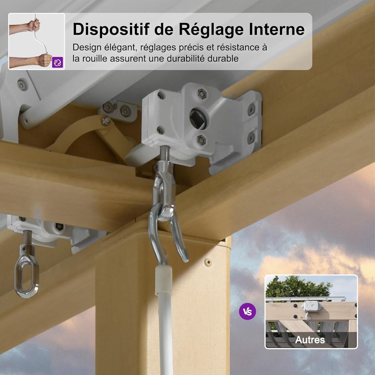 PURPLE LEAF - Pergola Bioclimatique bois effet alu - 3,5x6,35m - lames orientables, imperméable, extérieur