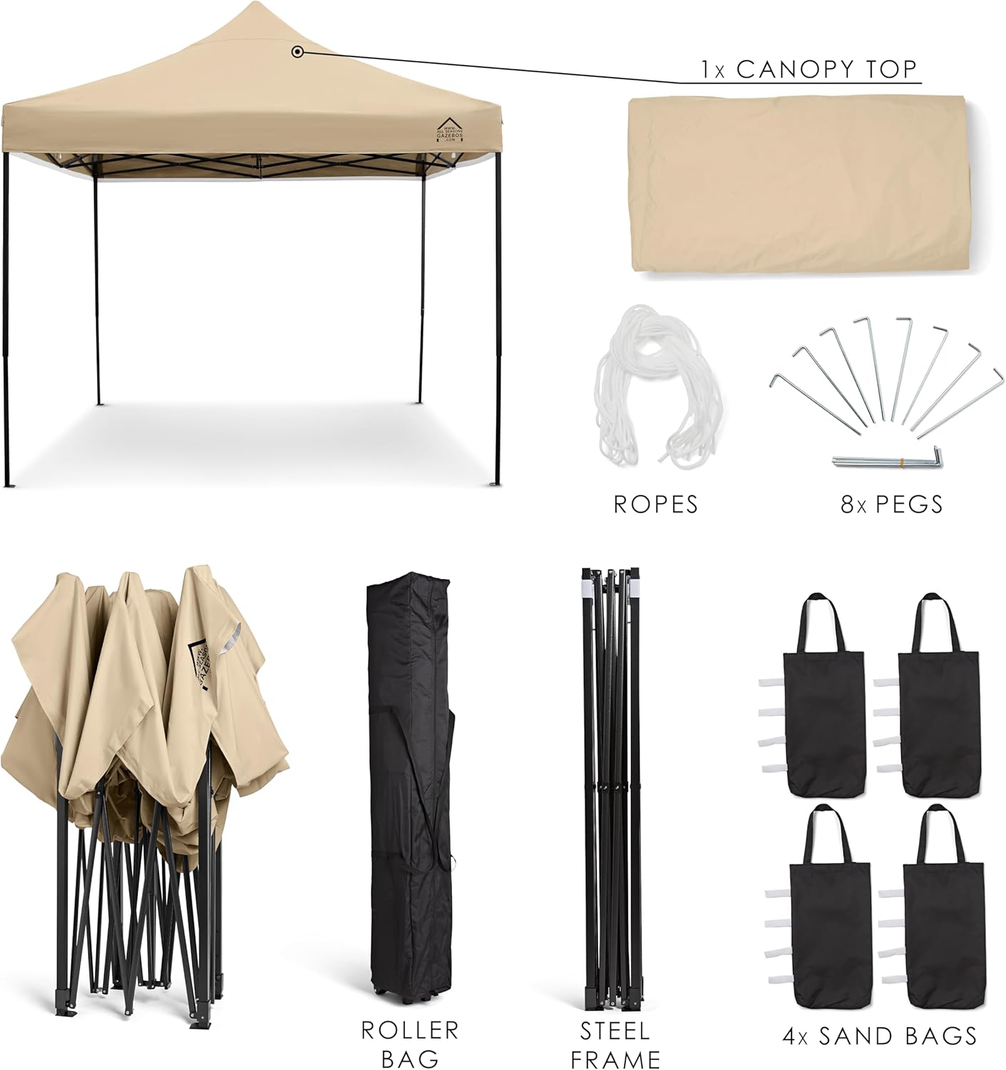 All Seasons Gazebos | Tonnelle Pliante 3x3m | Matériaux Robustes, Entièrement Étanches et de Haute Qualité (Beige)