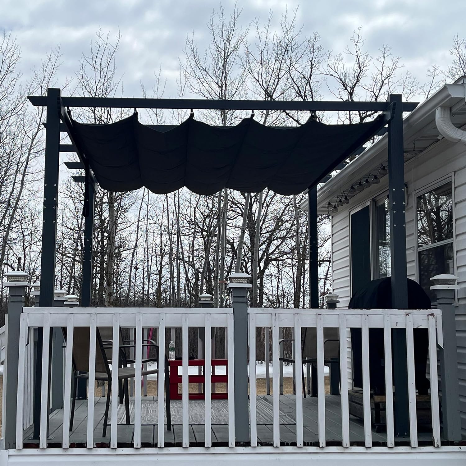 PURPLE LEAF - pergola aluminium - 3,65x3m - toit rétractable LED, tissu gris