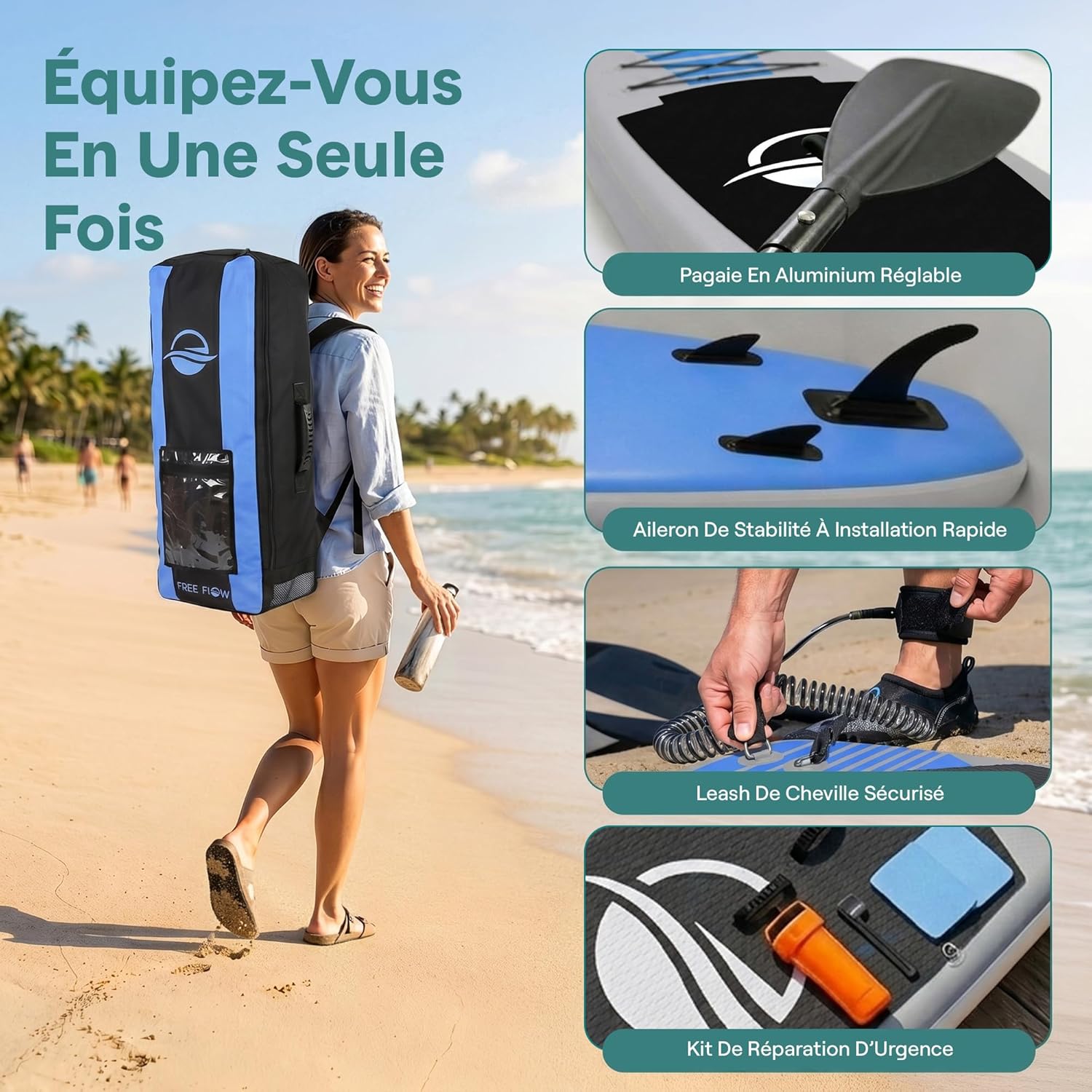 SereneLife - Stand Up Paddle Adulte Série - 6” - Antidérapant, accessoires inclus, sac transport SLISWAM612