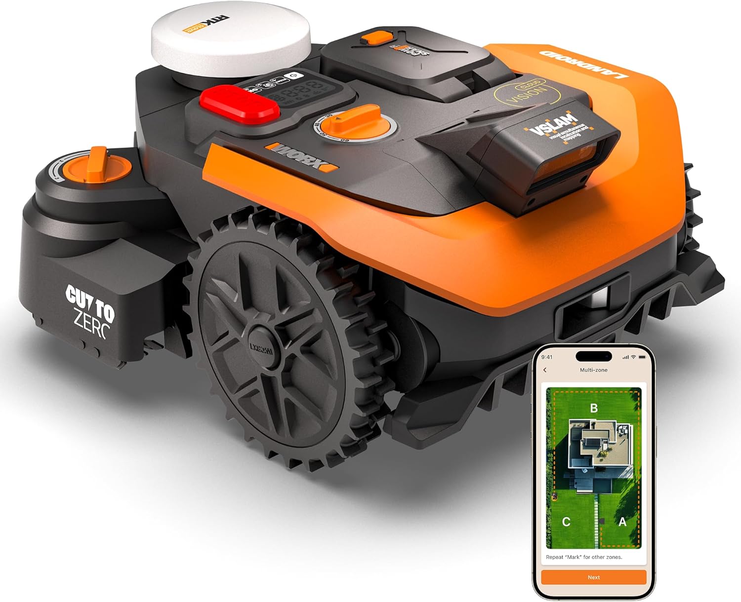WORX - Robot tondeuse Vision Cloud série - 800m² - IA, VSLAM/RTK, cartographie auto, WR308E