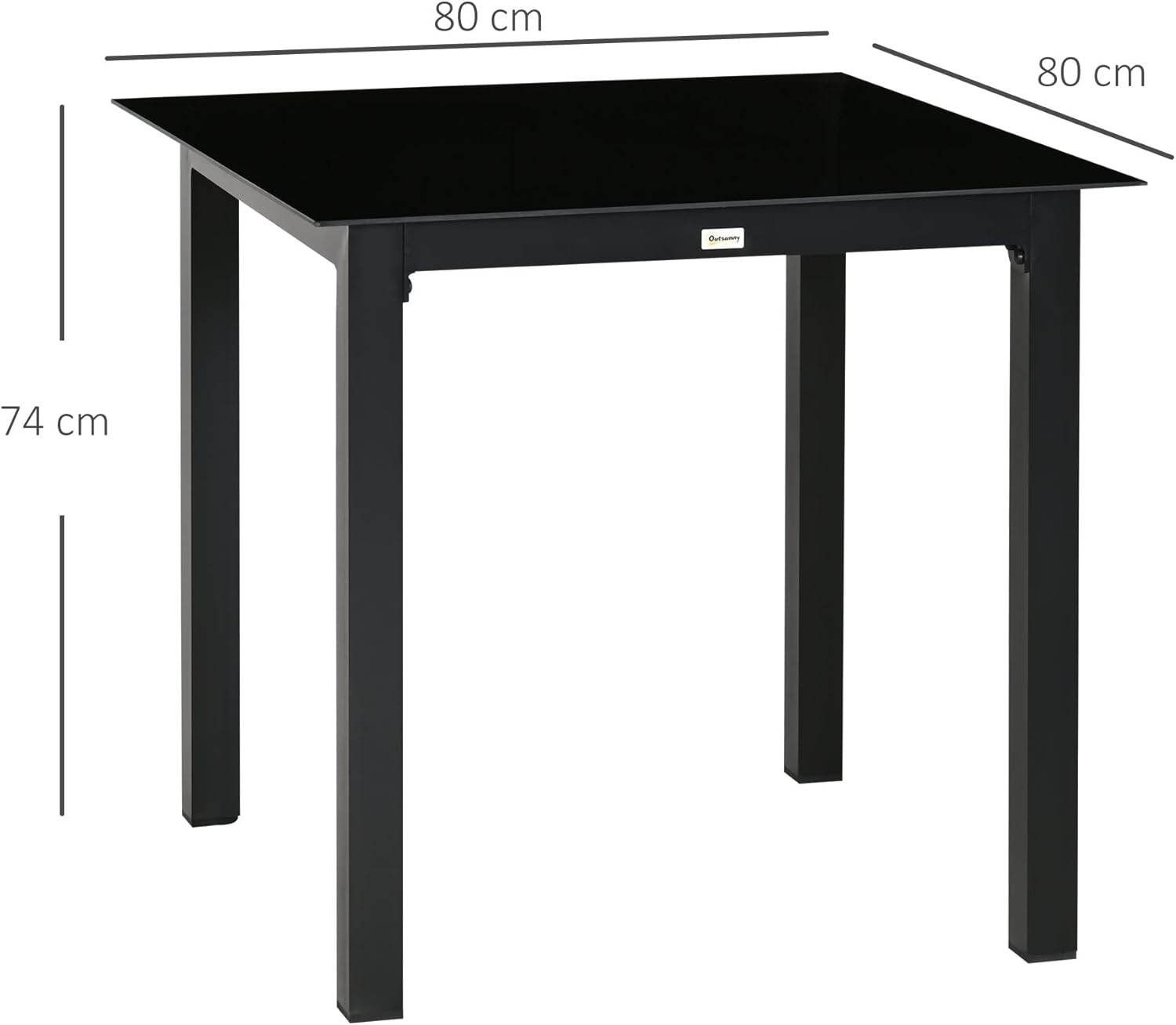 Outsunny - Table de jardin carrée - 80x80x74 cm - aluminium, plateau en verre trempé