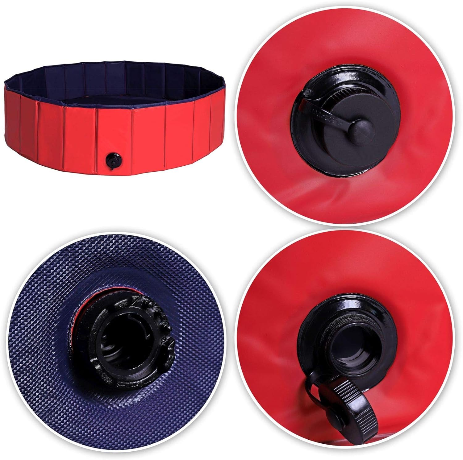 lionto Piscine Pliable pour Chien en PVC résistant aux griffures, Ø 120 cm, Hauteur 30 cm, revêtement antidérapant et Bouchon pour vidage sans Pompe, Piscine Robuste pour Enfants, Bleu/Rouge