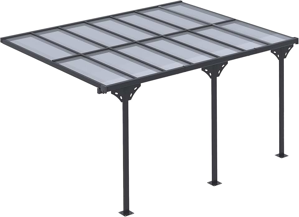 Outsunny - Pergola adossée aluminium 4,5x3m toit UV, gouttière, gris