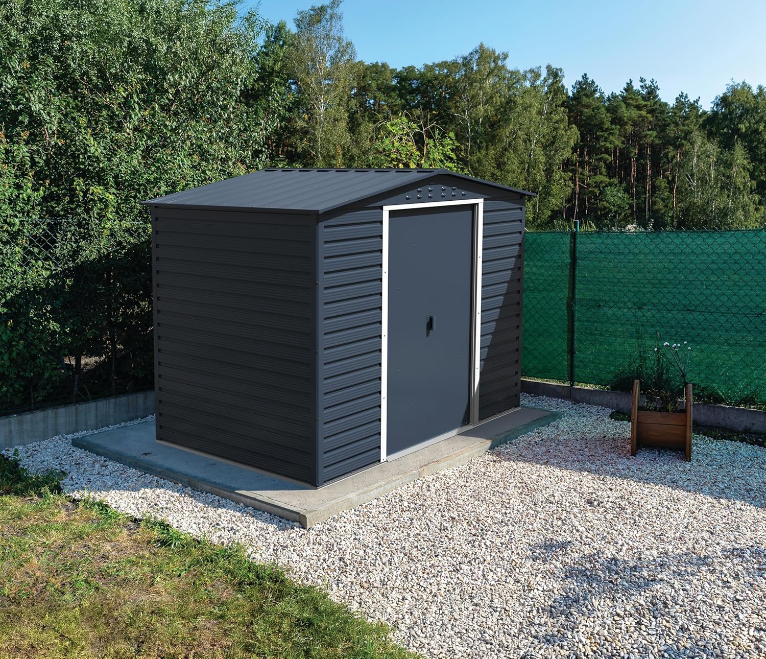 Duramax Alpine 8 x 6 (4,79 m²) Abri de Jardin en métal avec Base en métal, Acier galvanisé à Chaud, Structure de Toit renforcée, Abri de Jardin sans Entretien et résistant aux intempéries, Anthracite